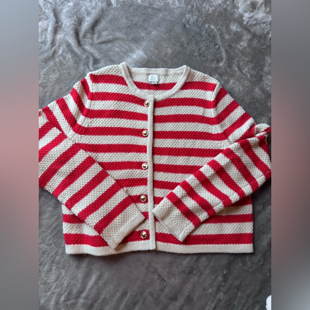 a new day Red and Cream Button-Up Cardigan